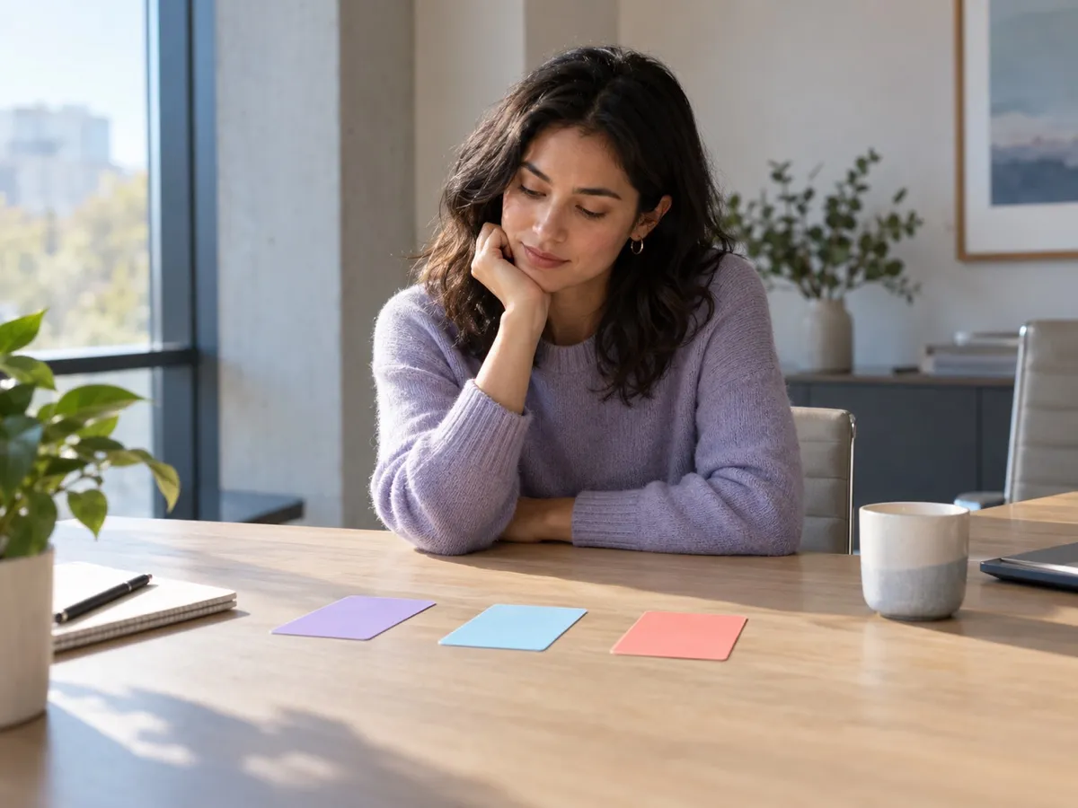 A professional sitting in a quiet meeting space, deep in thought